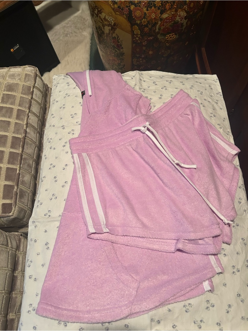 Pink Terry Cloth Lounge Set with White Trim